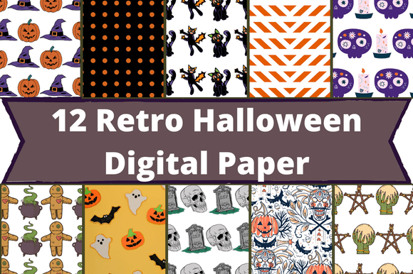 Set of lovely paper retro patterns for halloween theme.