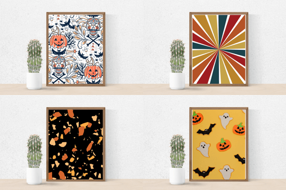 Four gorgeous halloween-themed retro paper patterns.