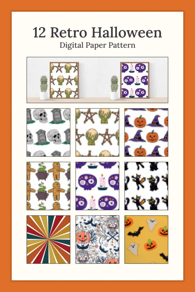 12 Retro Halloween Digital Paper Pattern – MasterBundles