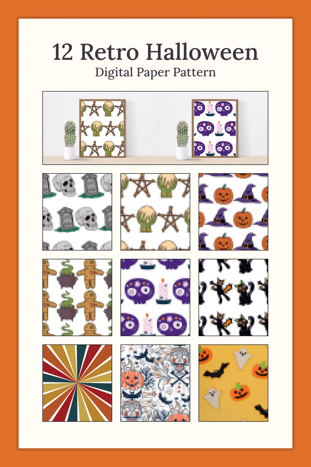 Collection of adorable paper retro patterns for halloween theme.