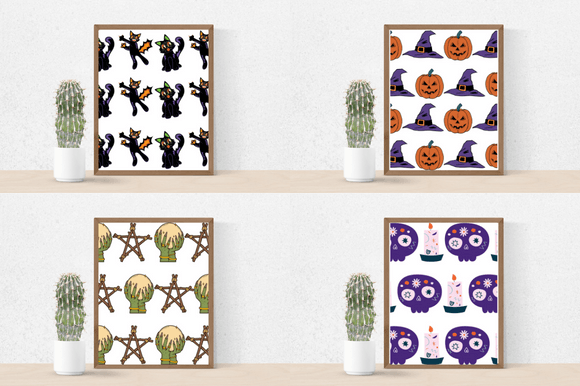 Four cute halloween-themed paper retro patterns.