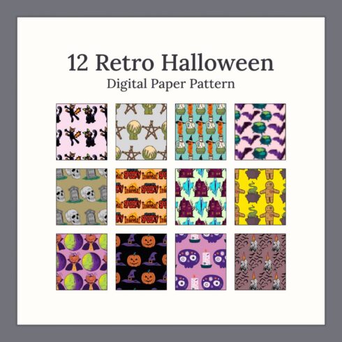 Set of adorable paper retro patterns for halloween theme.