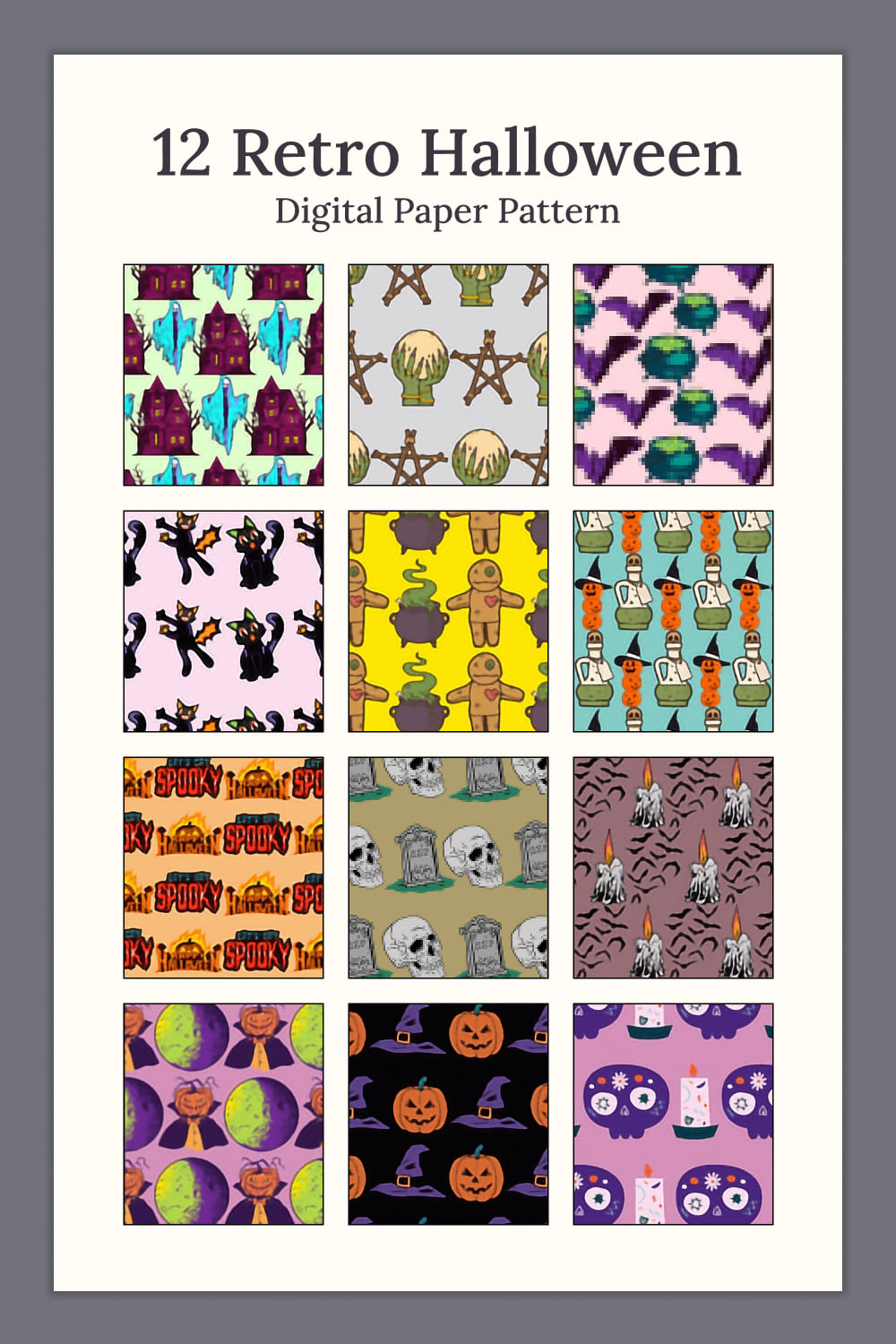 Collection of wonderful paper retro patterns for halloween theme.