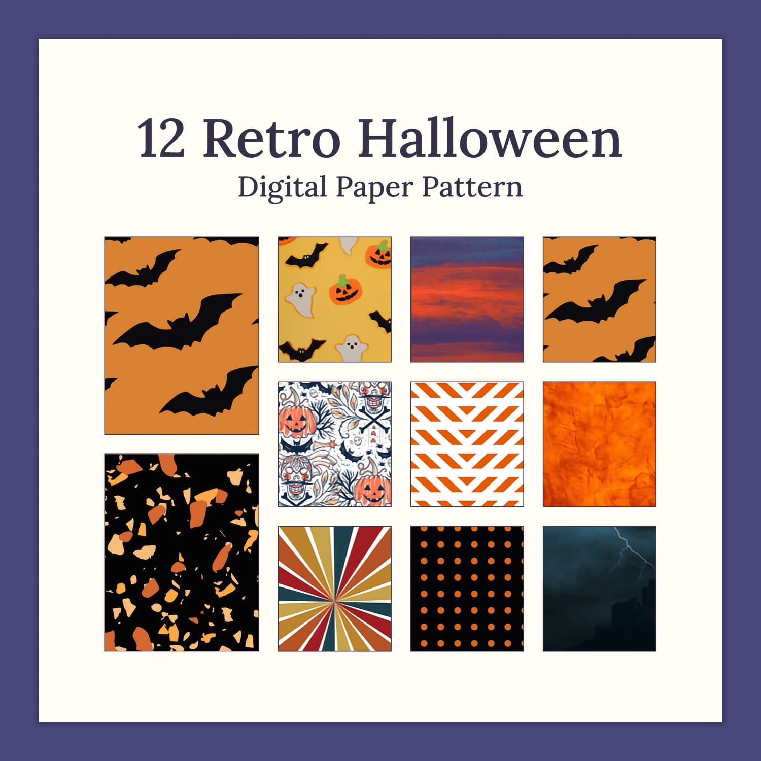 Collection of lovely paper retro patterns for halloween theme.