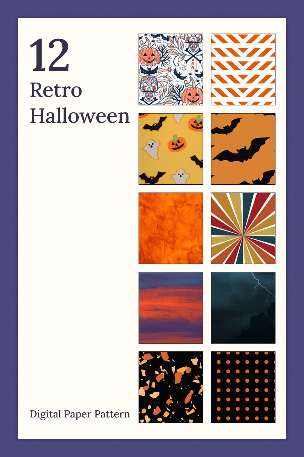 Set of colorful paper retro patterns for halloween theme.