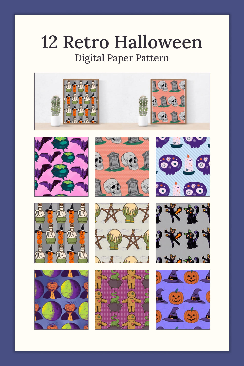 Collection of wonderful paper retro patterns for halloween theme.