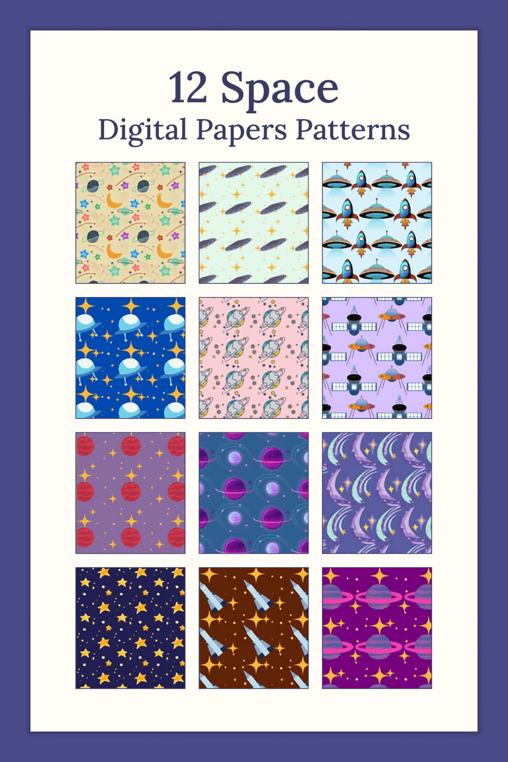 A collection of adorable space-themed paper patterns.