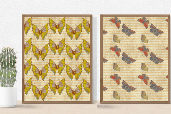 Pastel posters with the vintage butterflies illustrations.