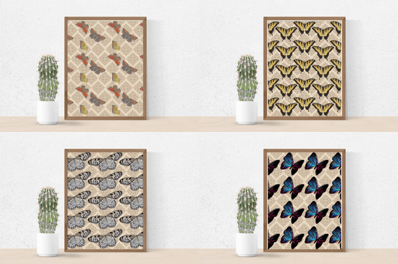 Four vintage posters with the cool butterflies.