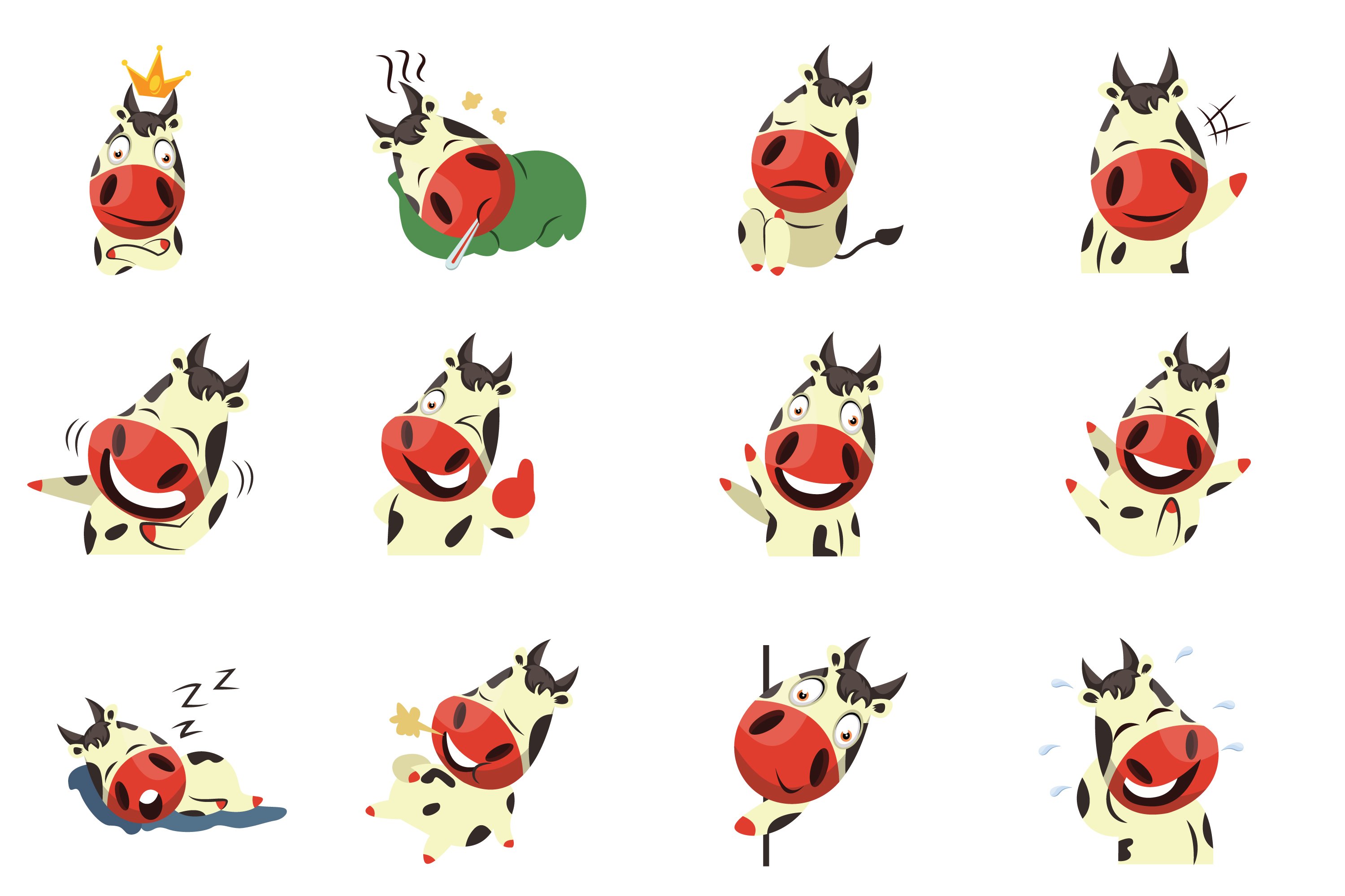 Pack of wonderful images of cows emoticons.