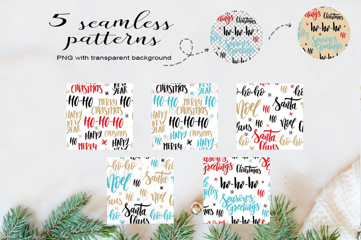 Some options of Christmas pattern with the lettering.