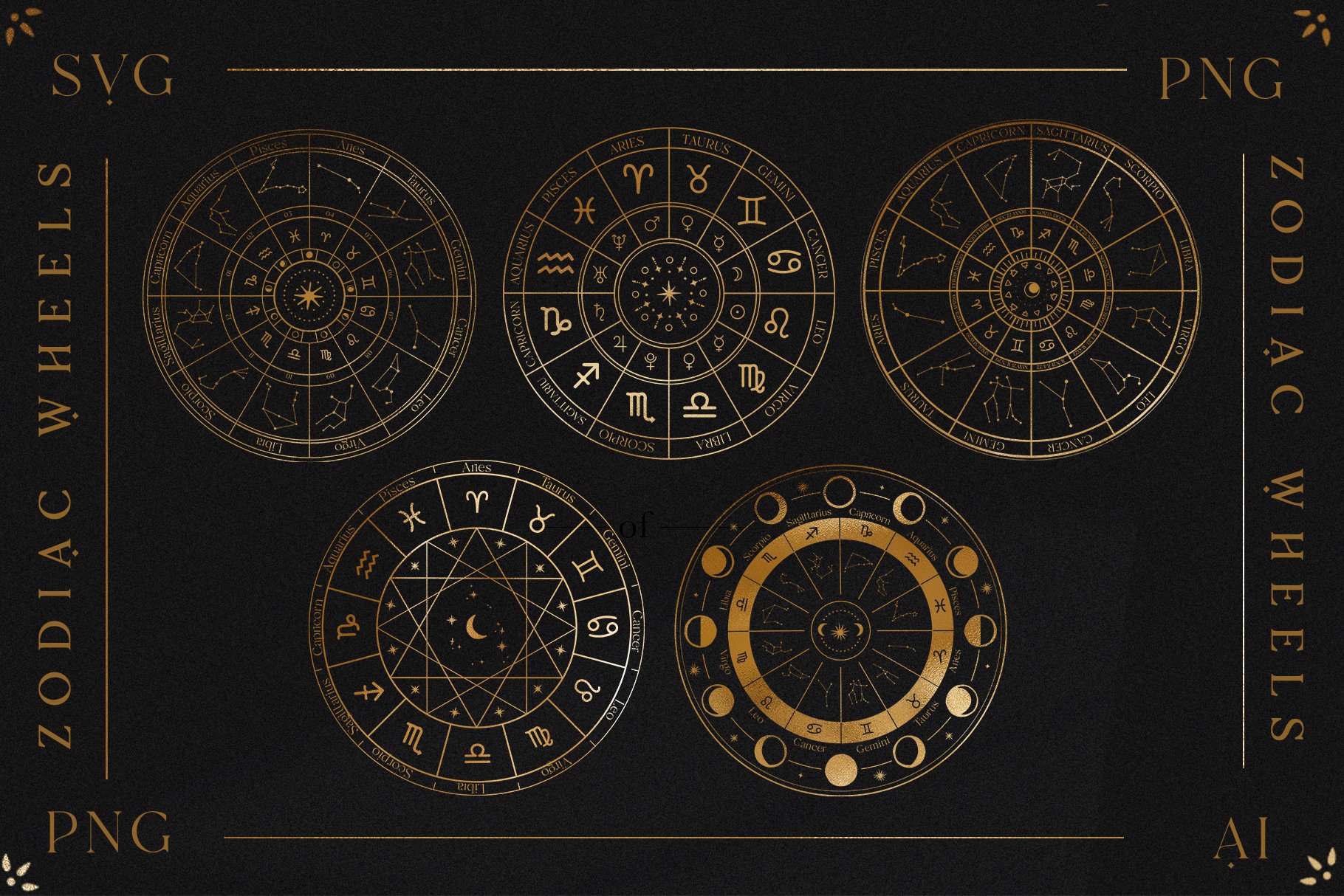Diversity of zodiac wheels in different formats.