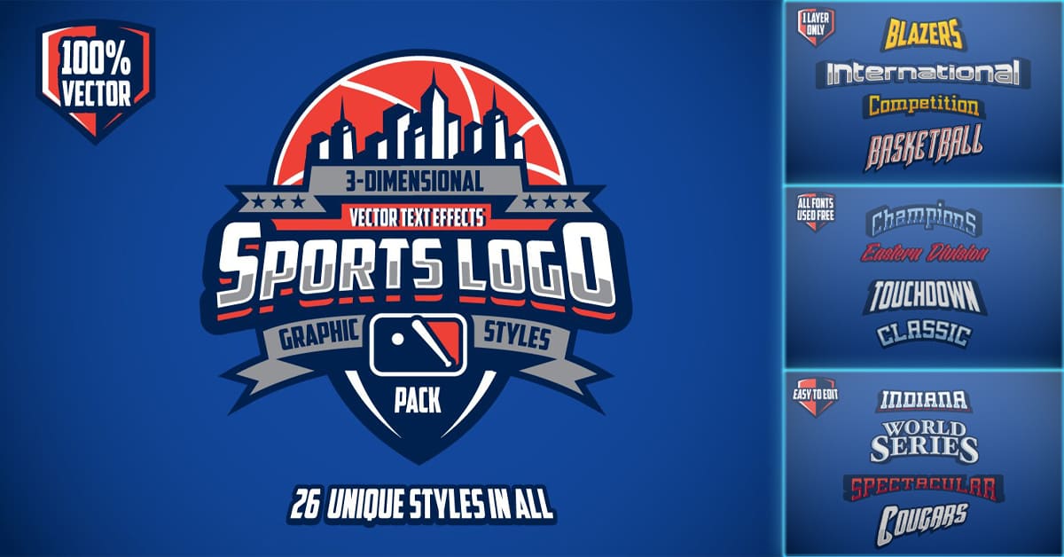 3D Sports Logo Graphic Styles Pack - Facebook.