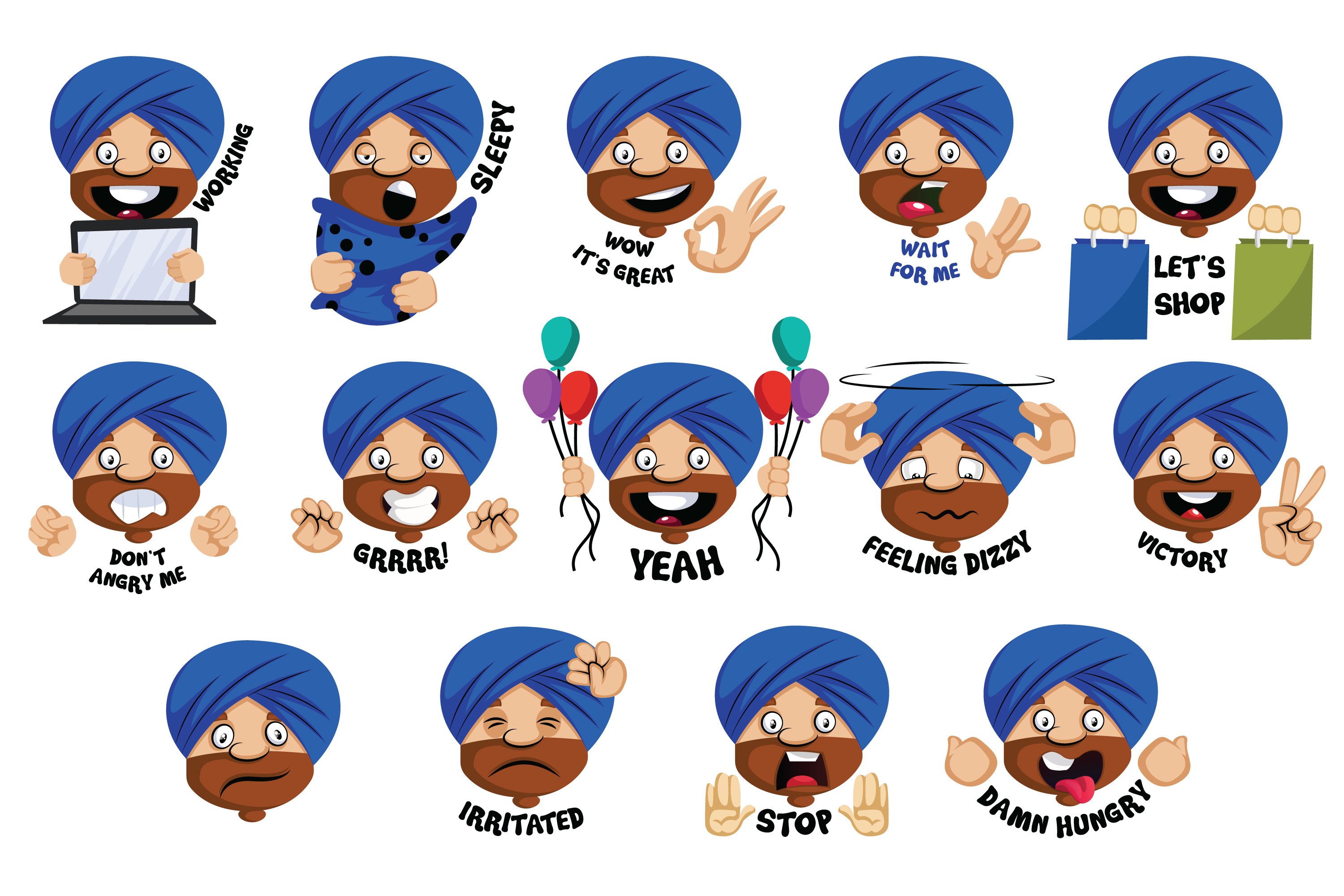 Pack of gorgeous images of Indian man emoticon.