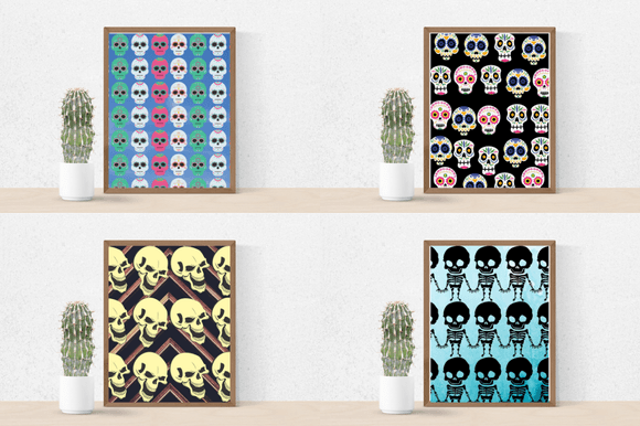 Four lovely paper retro patterns with skeletons.