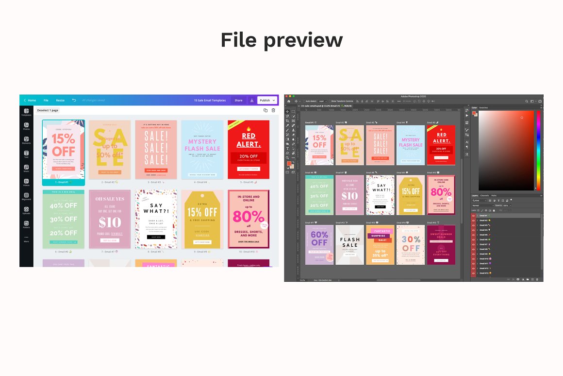 An example of editing an adorable email design template in various software.