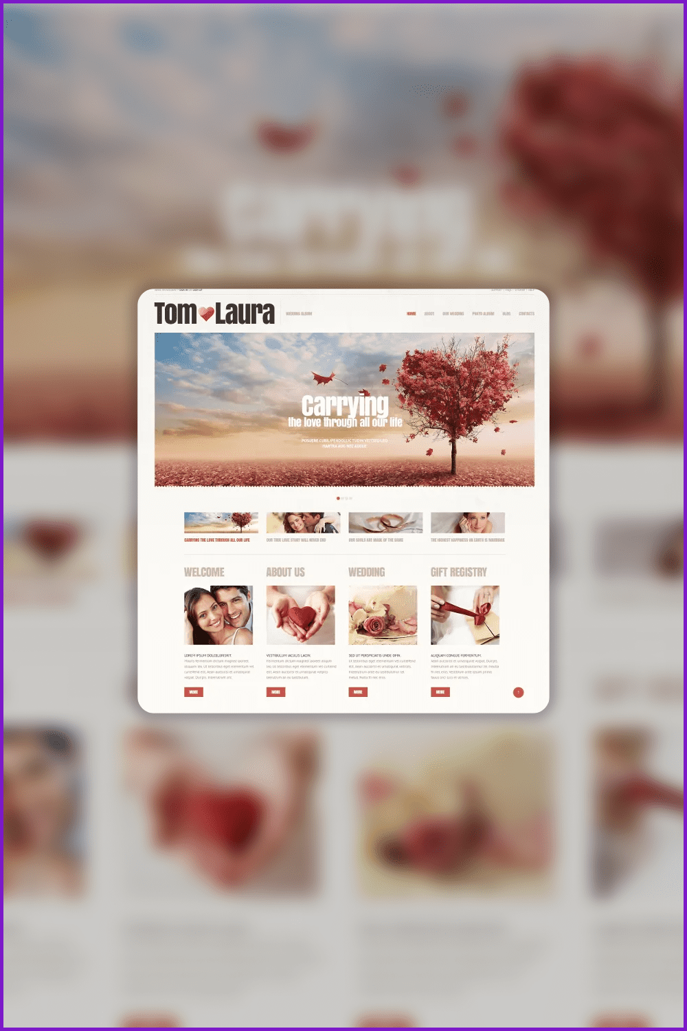 Screenshot of the site page with a photo album of wedding photos.
