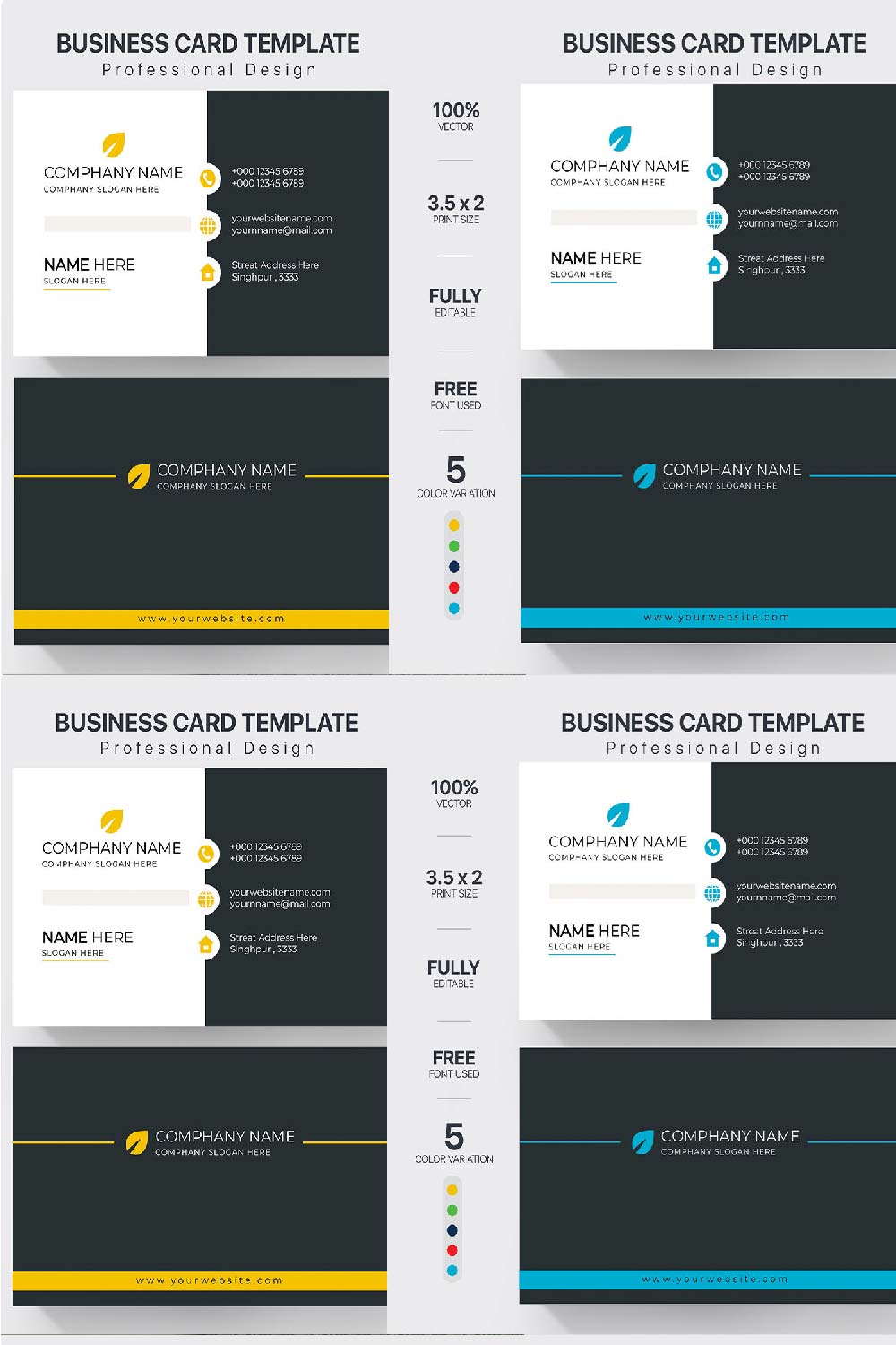 Collection of elegant images of double-sided business card template.