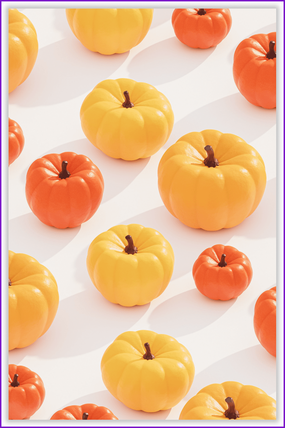 Yellow and orange 3d pumpkins on white background.