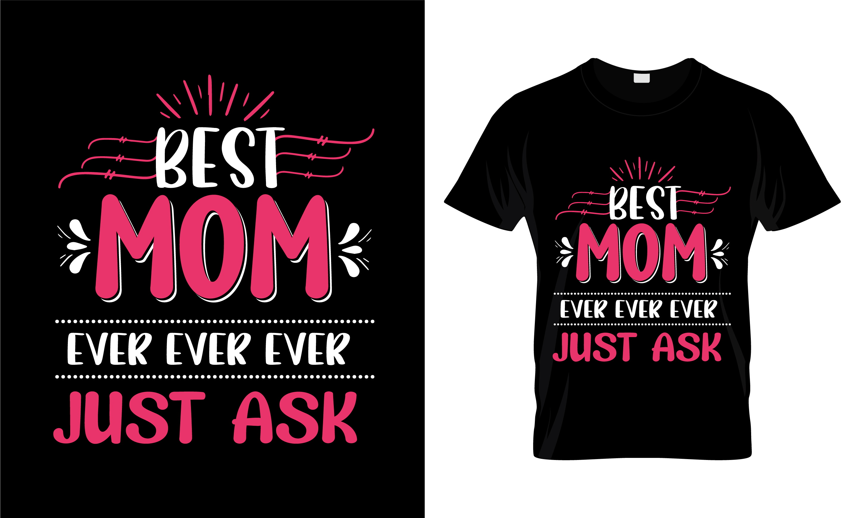 Image of a black t-shirt with an elegant print in red and white about mom.