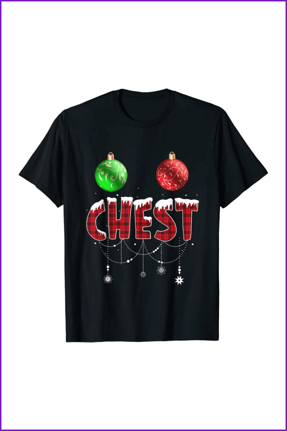 Black t-shirt with Christmas toys and chests.