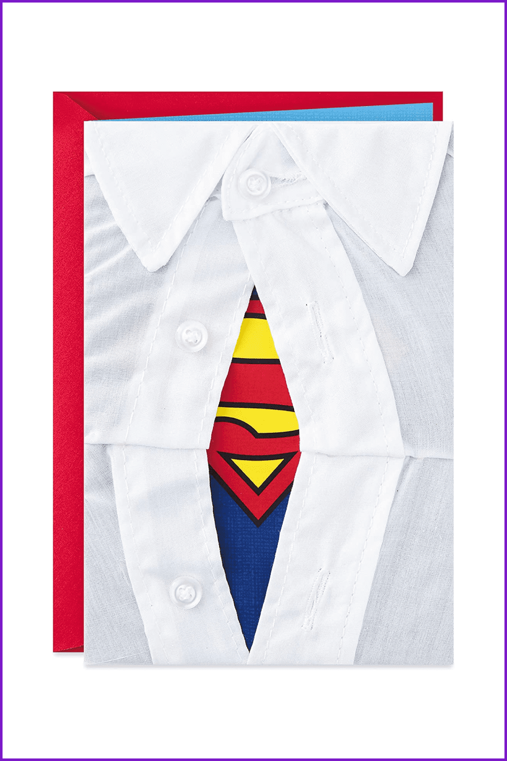 Postcard with the image of a white shirt under which the superman suit.