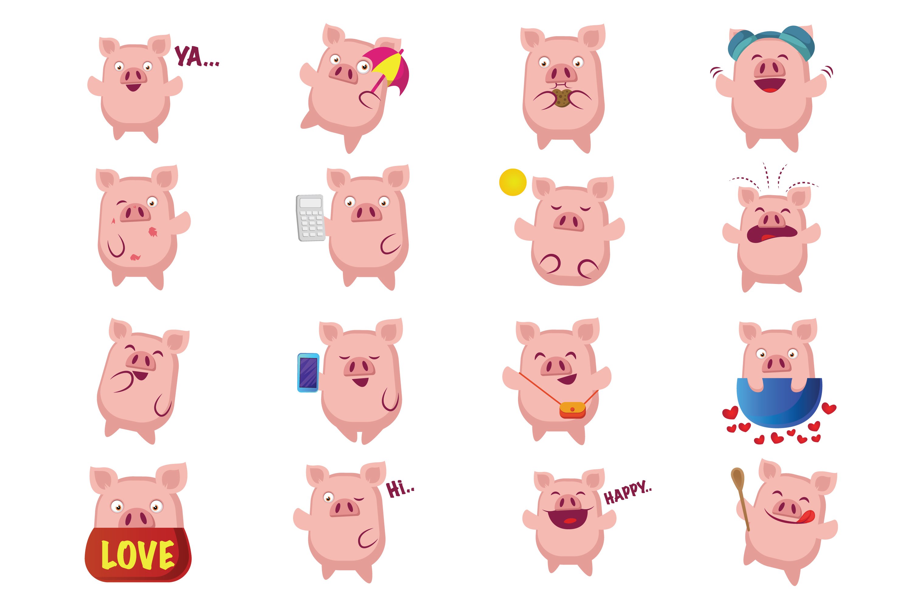 A selection of cartoon images of pigs emoticons.