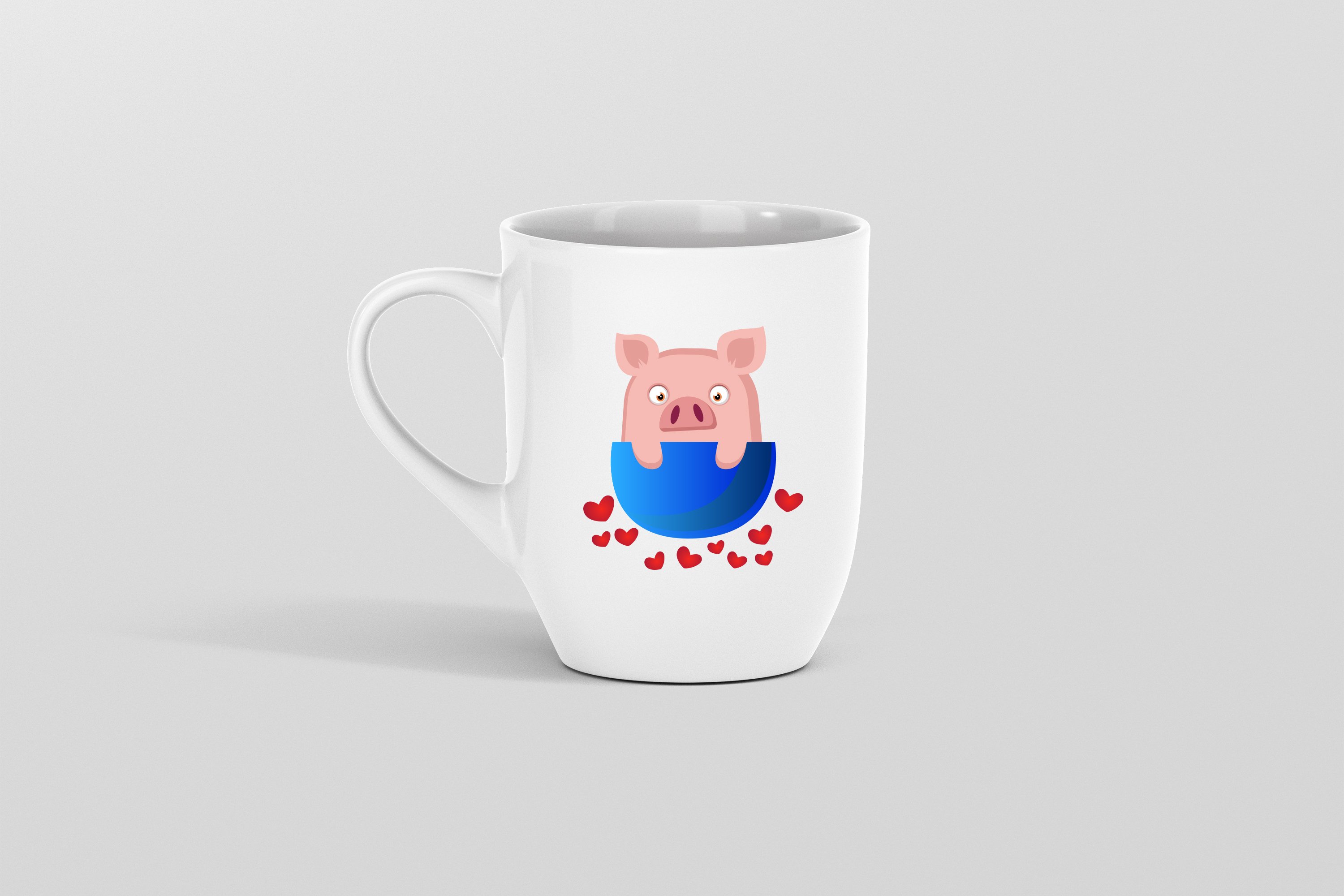 Image of a white cup with an adorable pig emoticon.