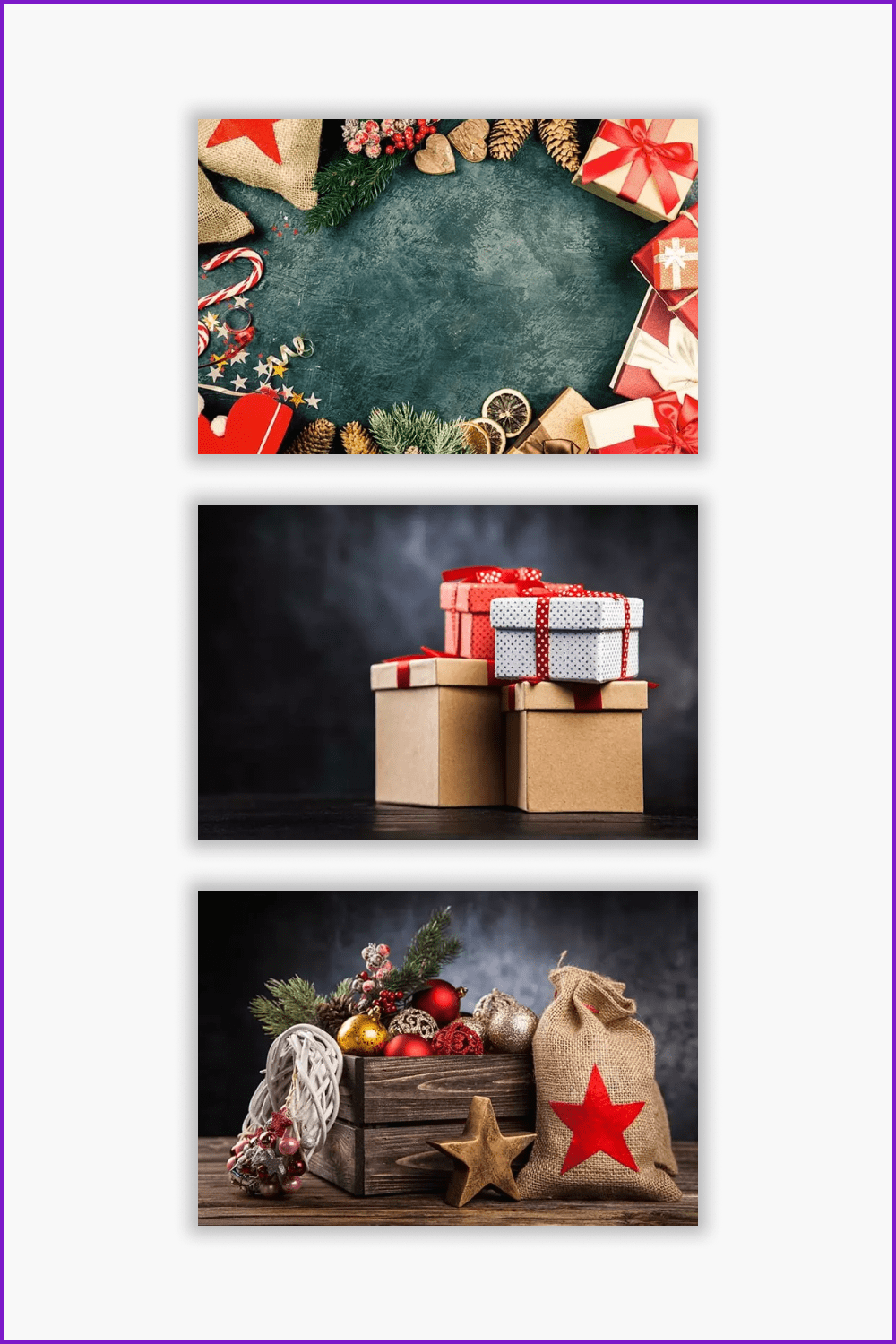A collage of photos with different variations of Christmas gifts.