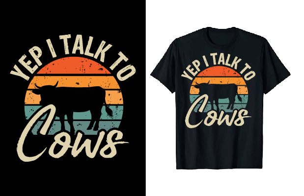 Image of a black t-shirt with an adorable cow print and a slogan.