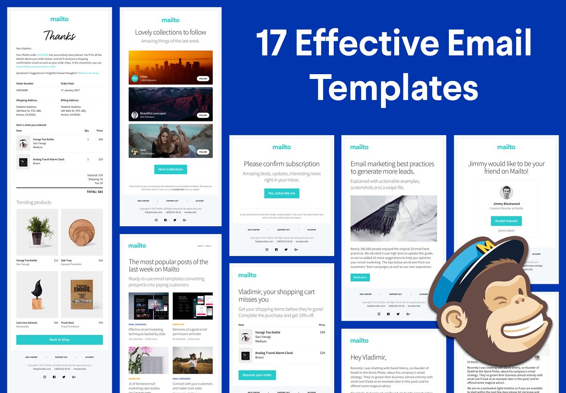 Set of images of enchanting email design templates.