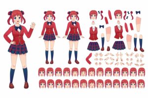 Cartoon School Girl Uniform In Japanese Style – MasterBundles