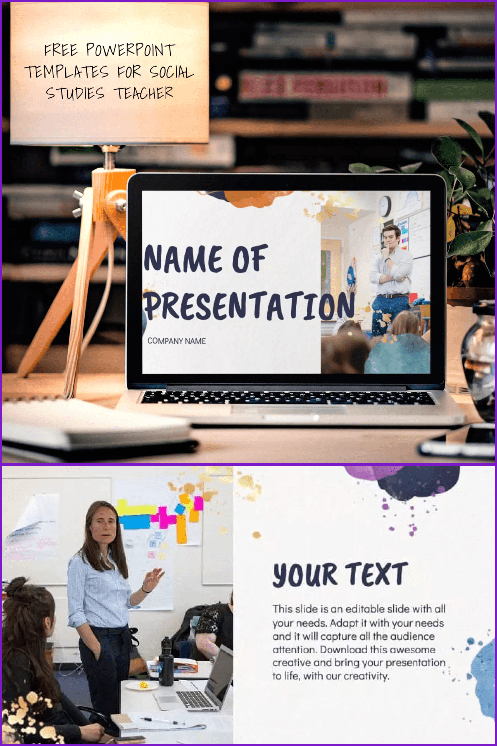 Collage of presentation pages with white backgrounds and close-ups of teachers in classrooms.