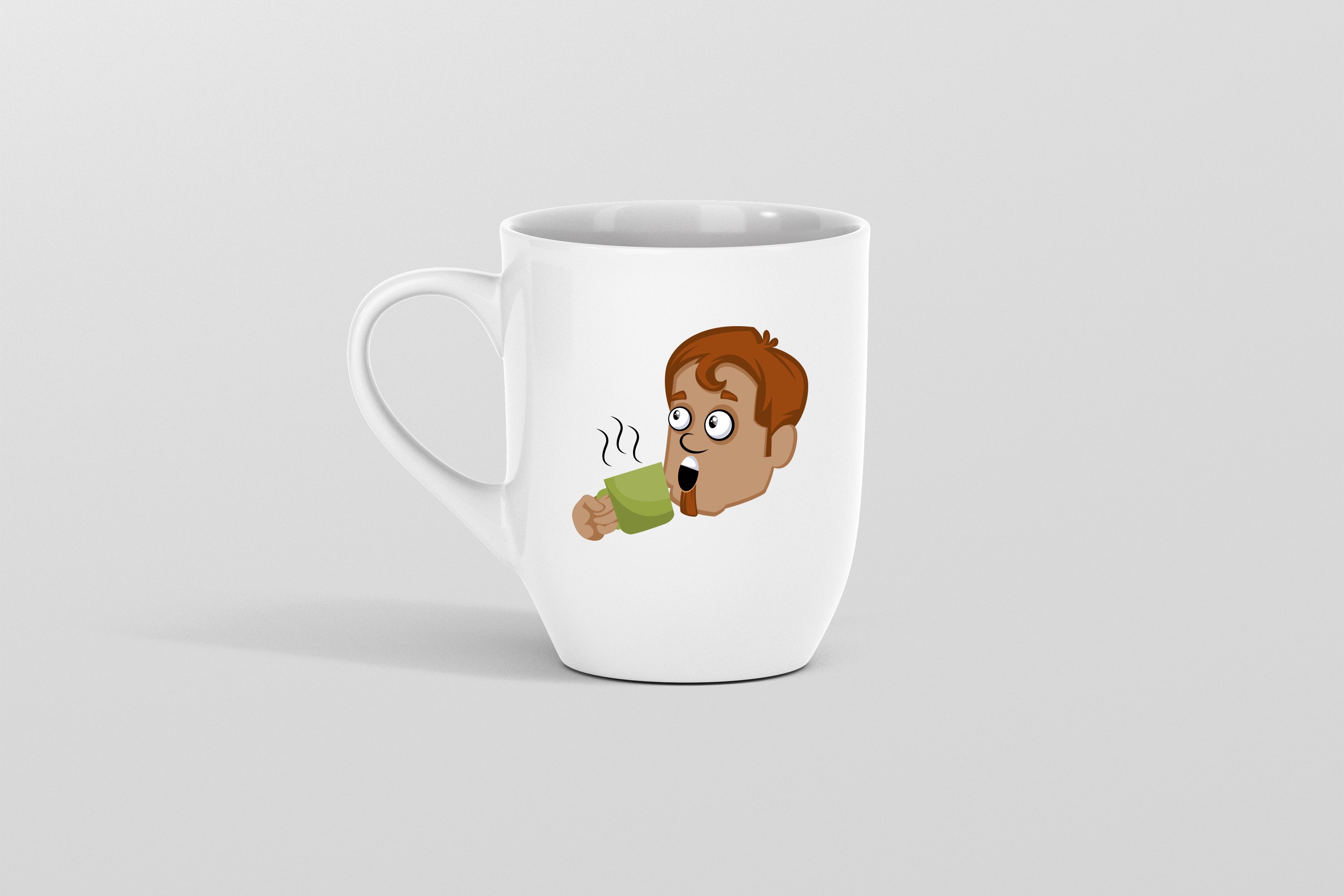 Image of a white cup with a funny emoticon of a man with a beard.