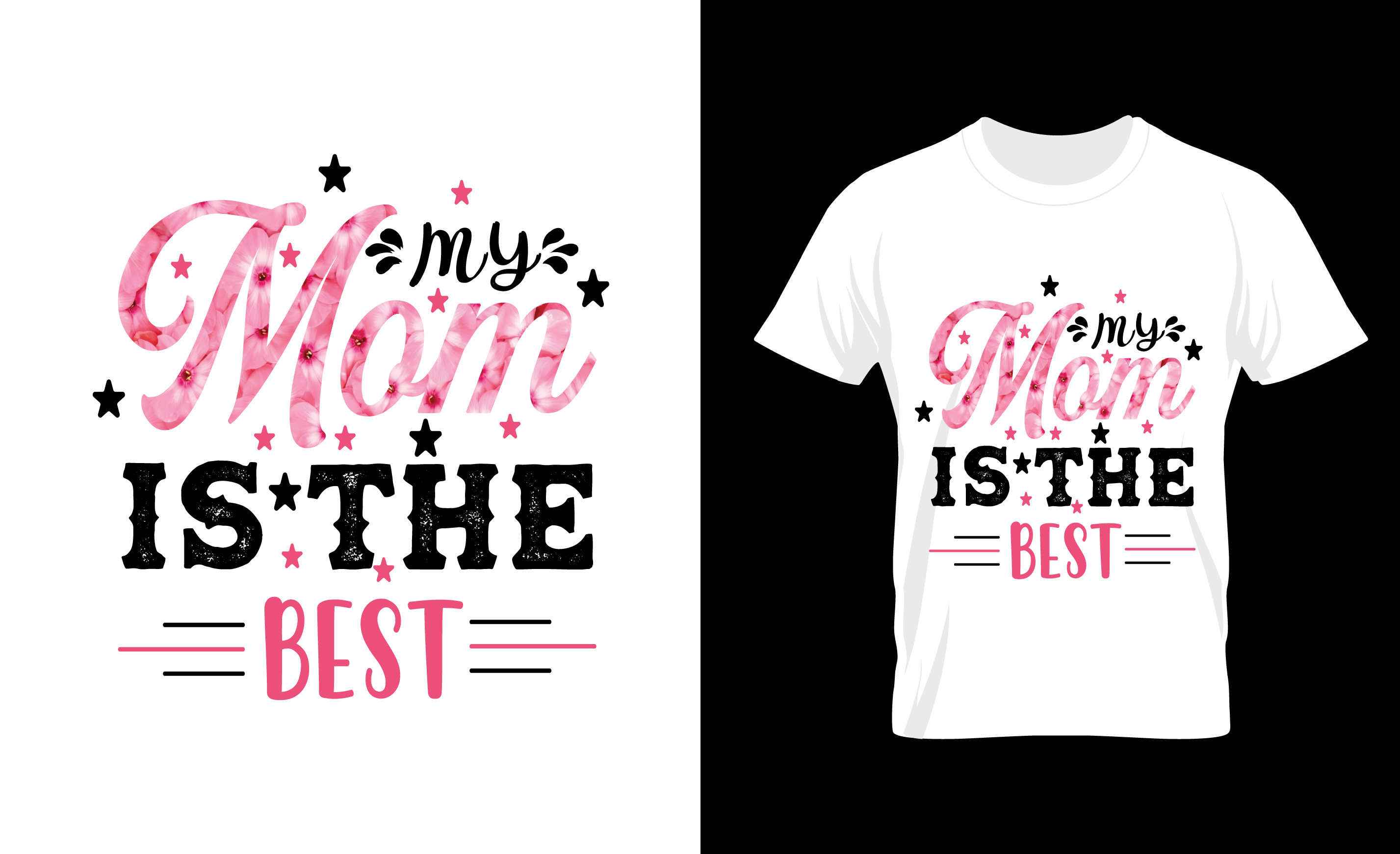 Image of a white t-shirt with a wonderful print in black and pink about mom.