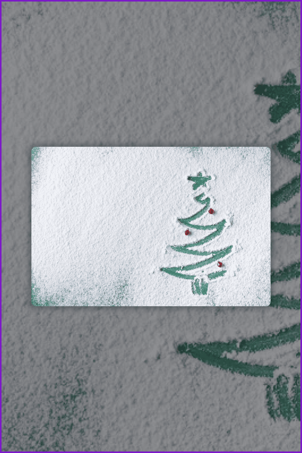 Christmas Tree Painted on Flour from snow with Green Background.