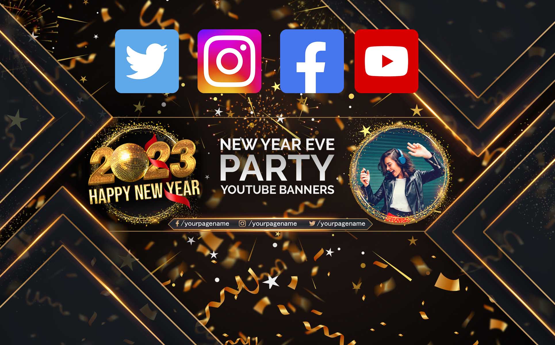 Social Media Happy New Year Cover and Banner Design preview image.