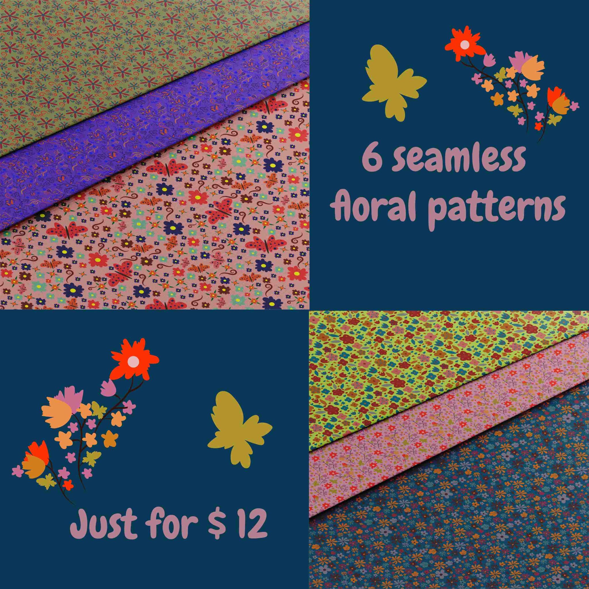 6 seamless floral patterns, flower patterns bundle only in $12 ...