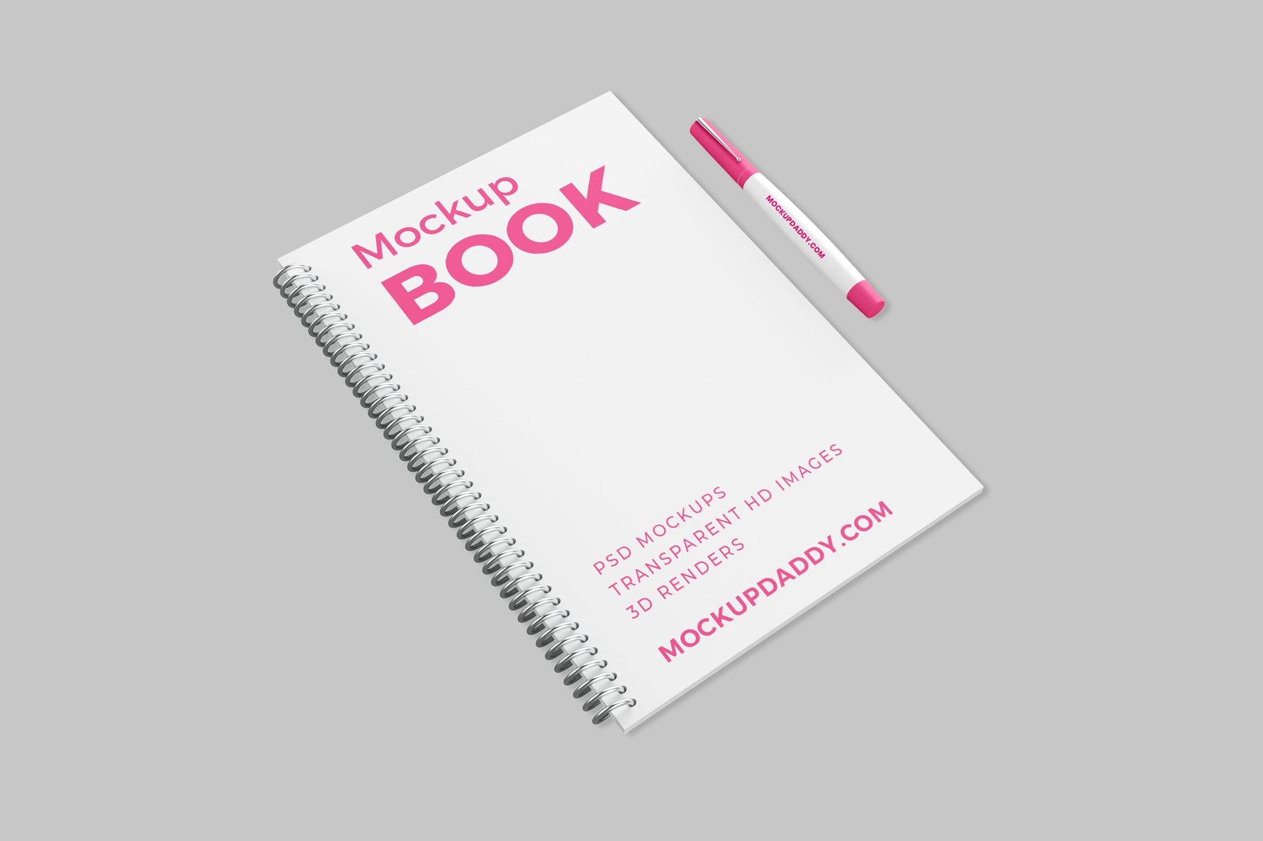 Minimalistic white notebook with the pink font.