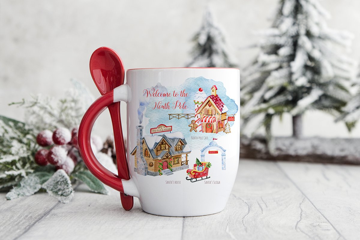 Big white cup with the full Christmas illustration.