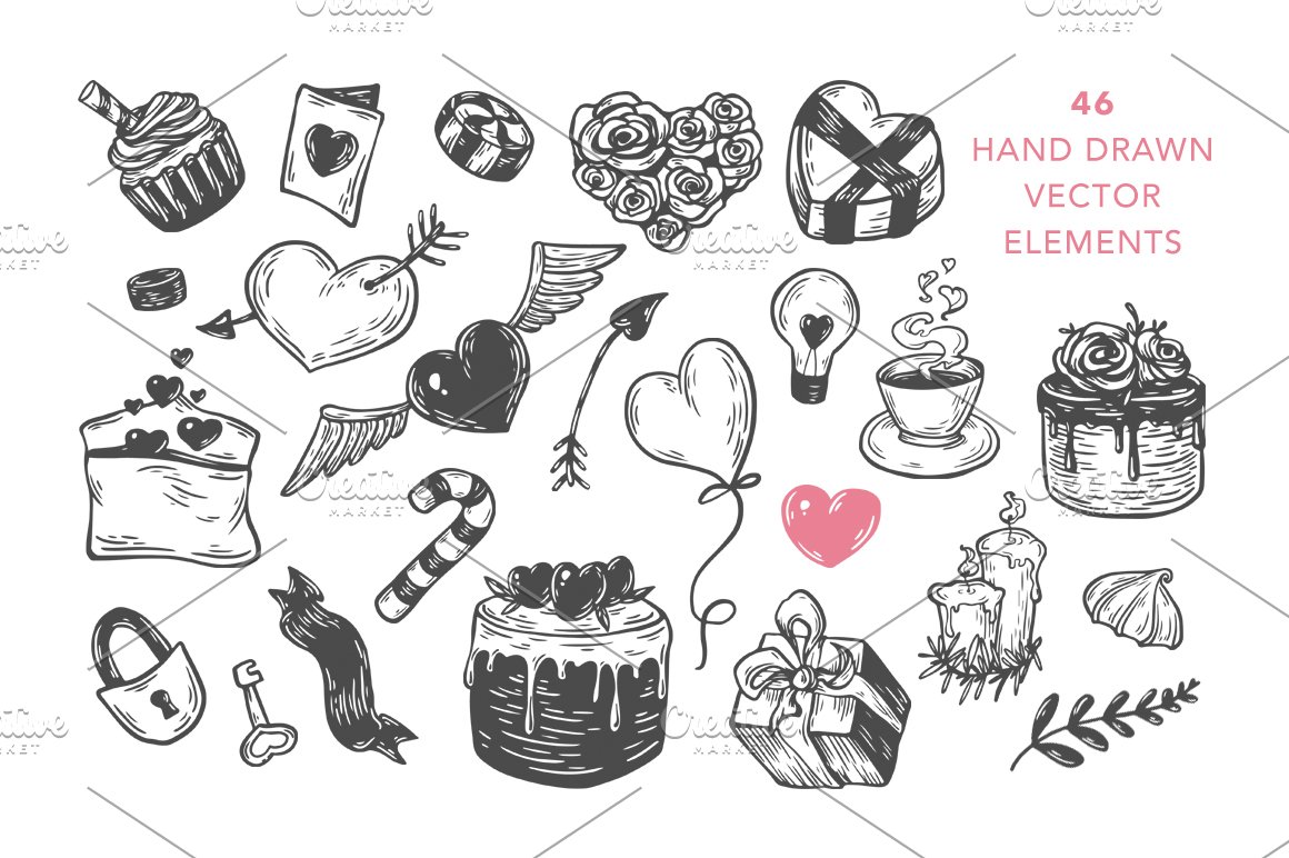 Hand drawn love elements.