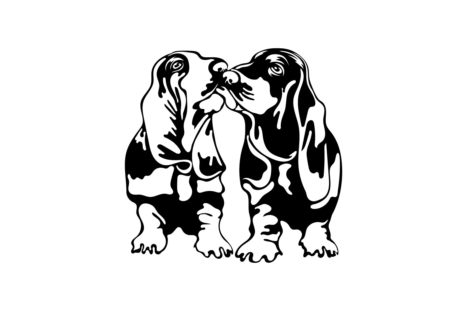 Black and white drawing of two dogs.