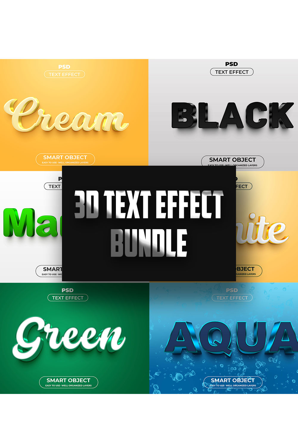 3D Text Effect Style Template Bundle pinterest image.