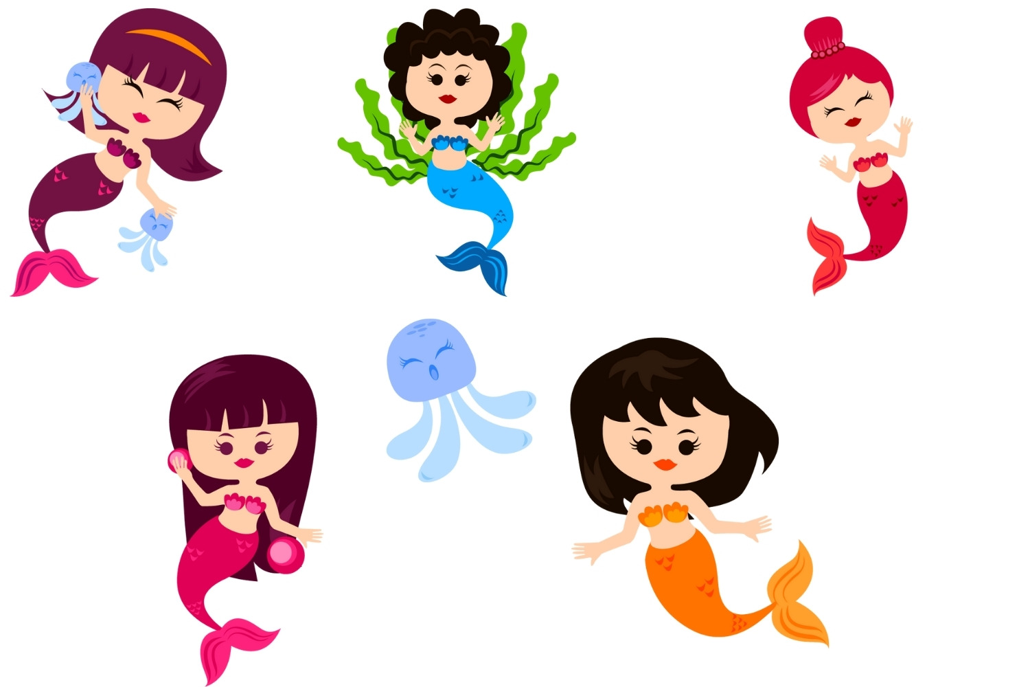 Mermaids Editable Clipart Graphics Set preview image.