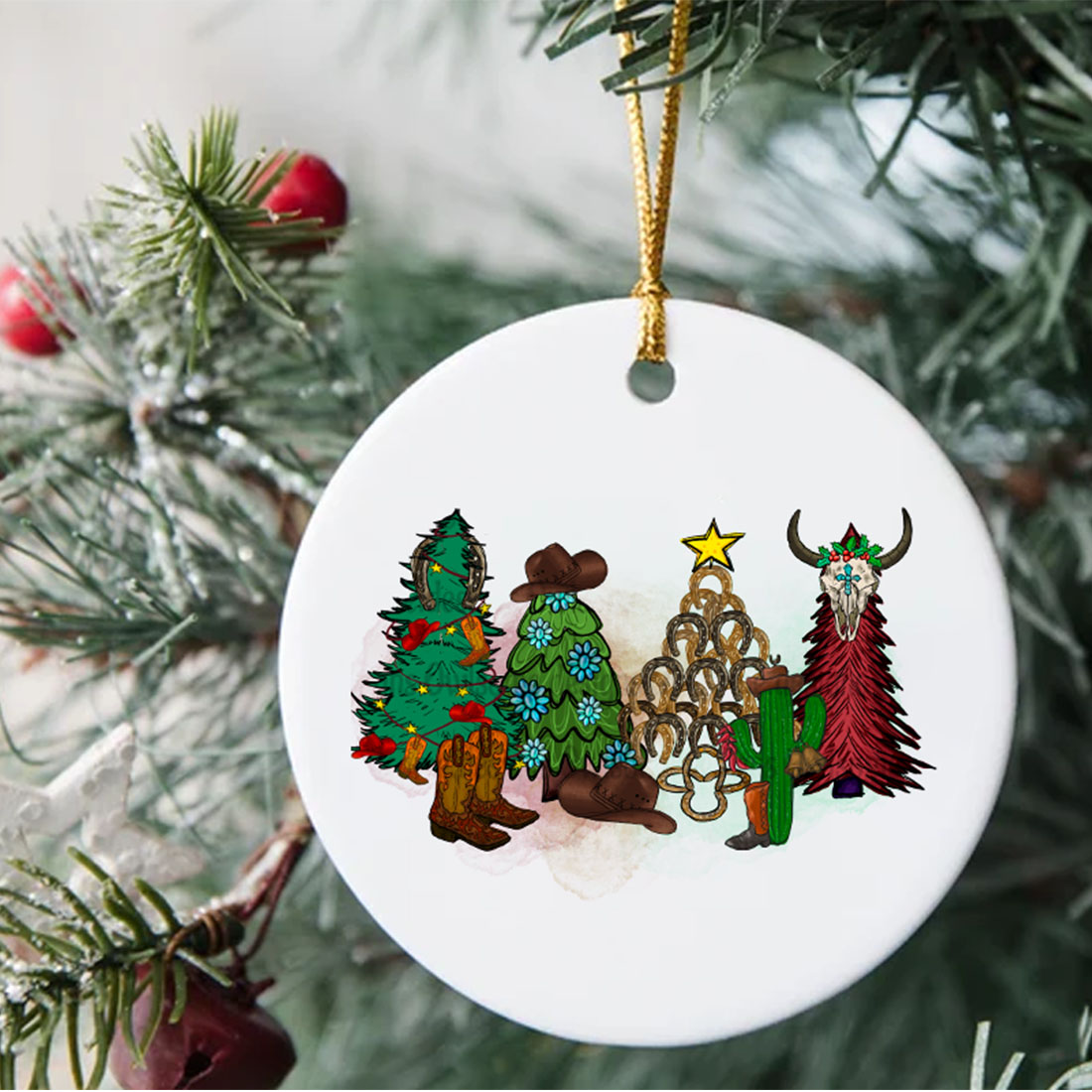 Howdy Western Christmas Tree PNG Sublimation preview image.