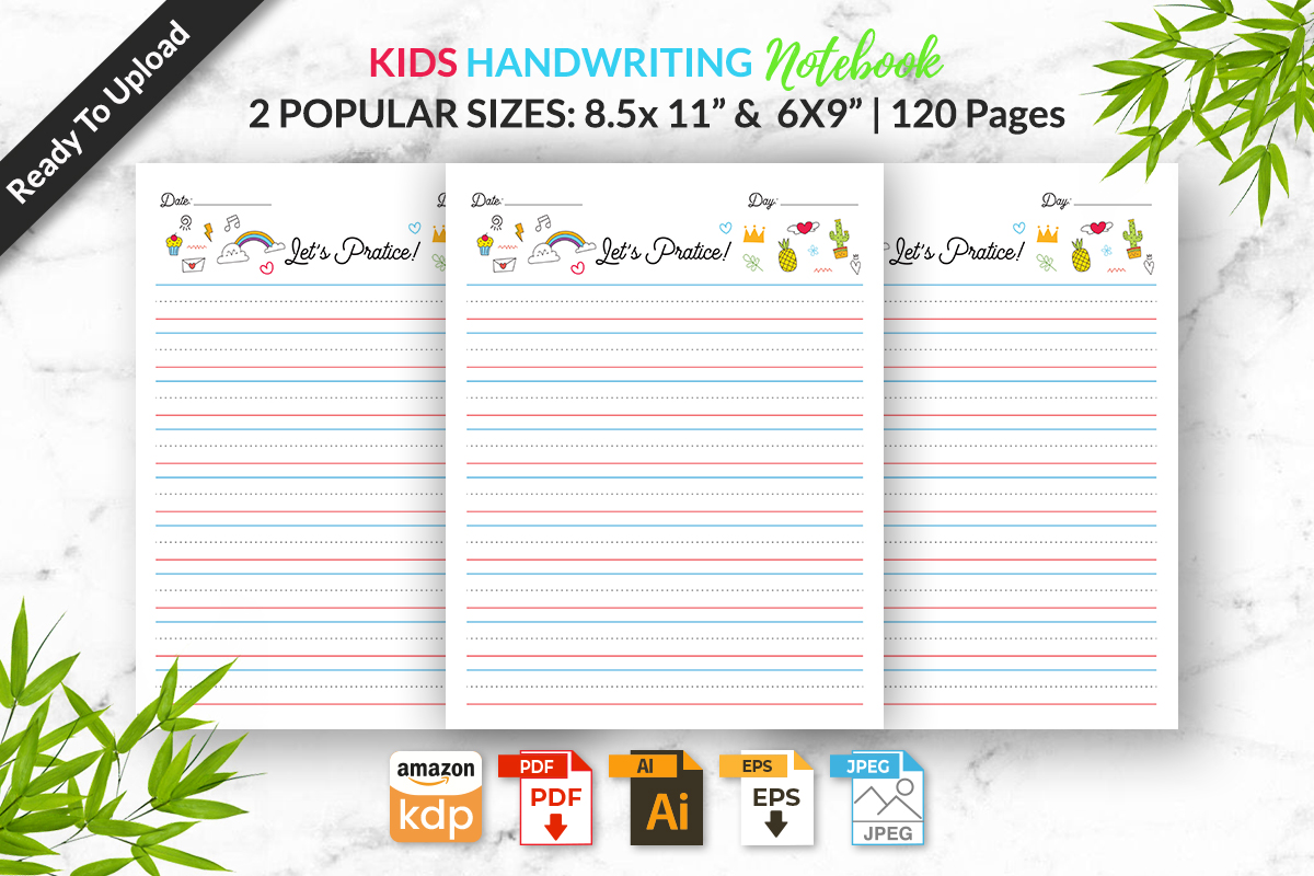Kids Handwriting Notebook KDP Interior preview image.