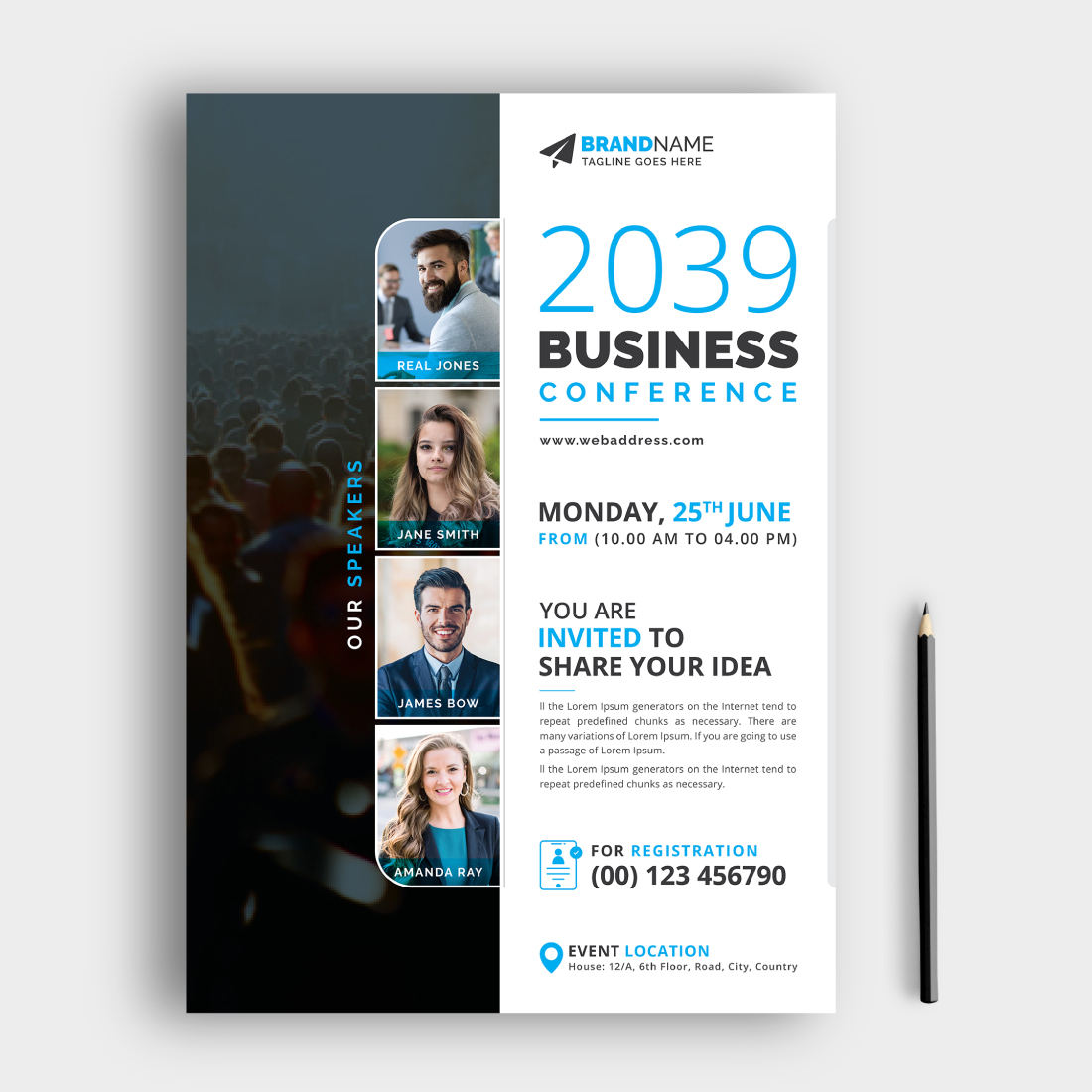 Conference Flyer Template Blue cover image.