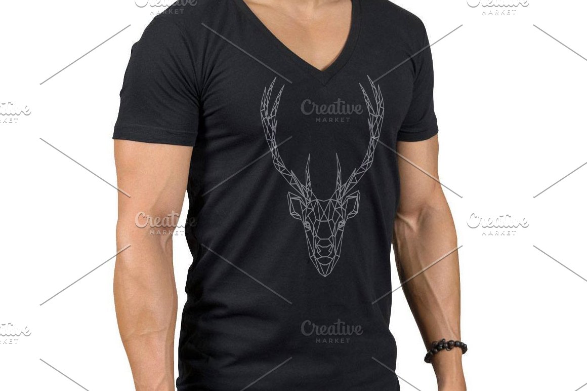 Black t-shirt with the white outline deer.