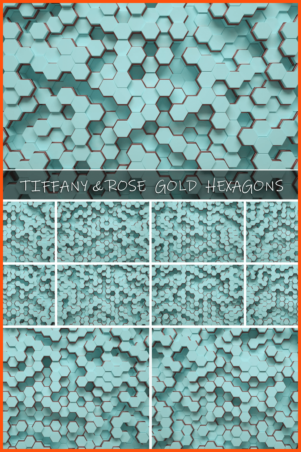 Collage of backgrounds with green hexagons.