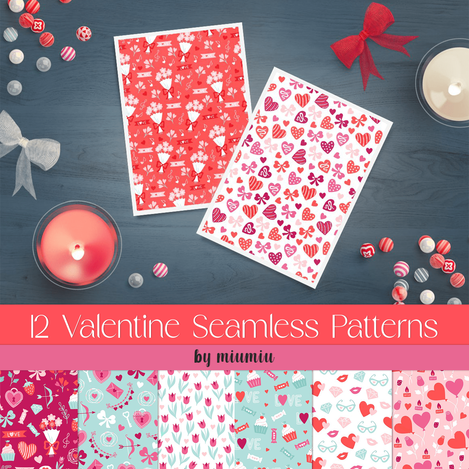 12 Valentine Seamless Patterns cover.